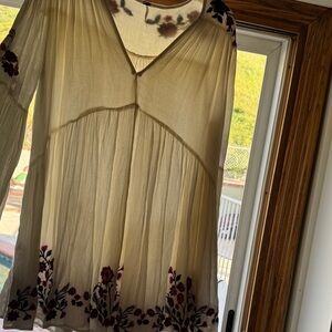 Free People Cream Textured embroidery dress